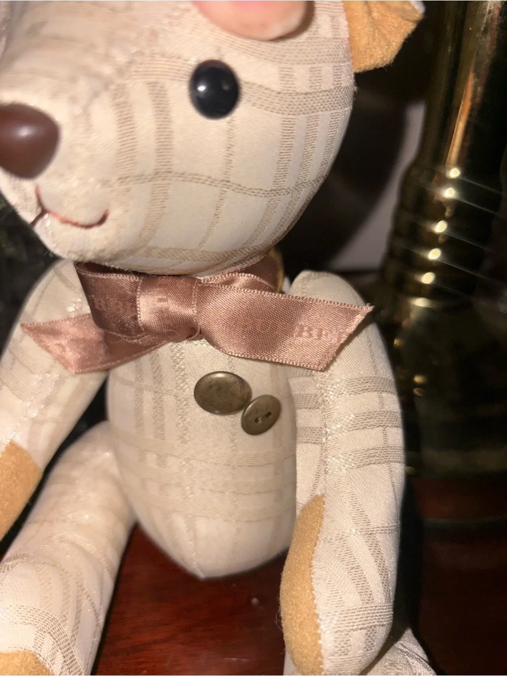 Burberry Plush Beige Plaid Bear Toy Teddy with Bow